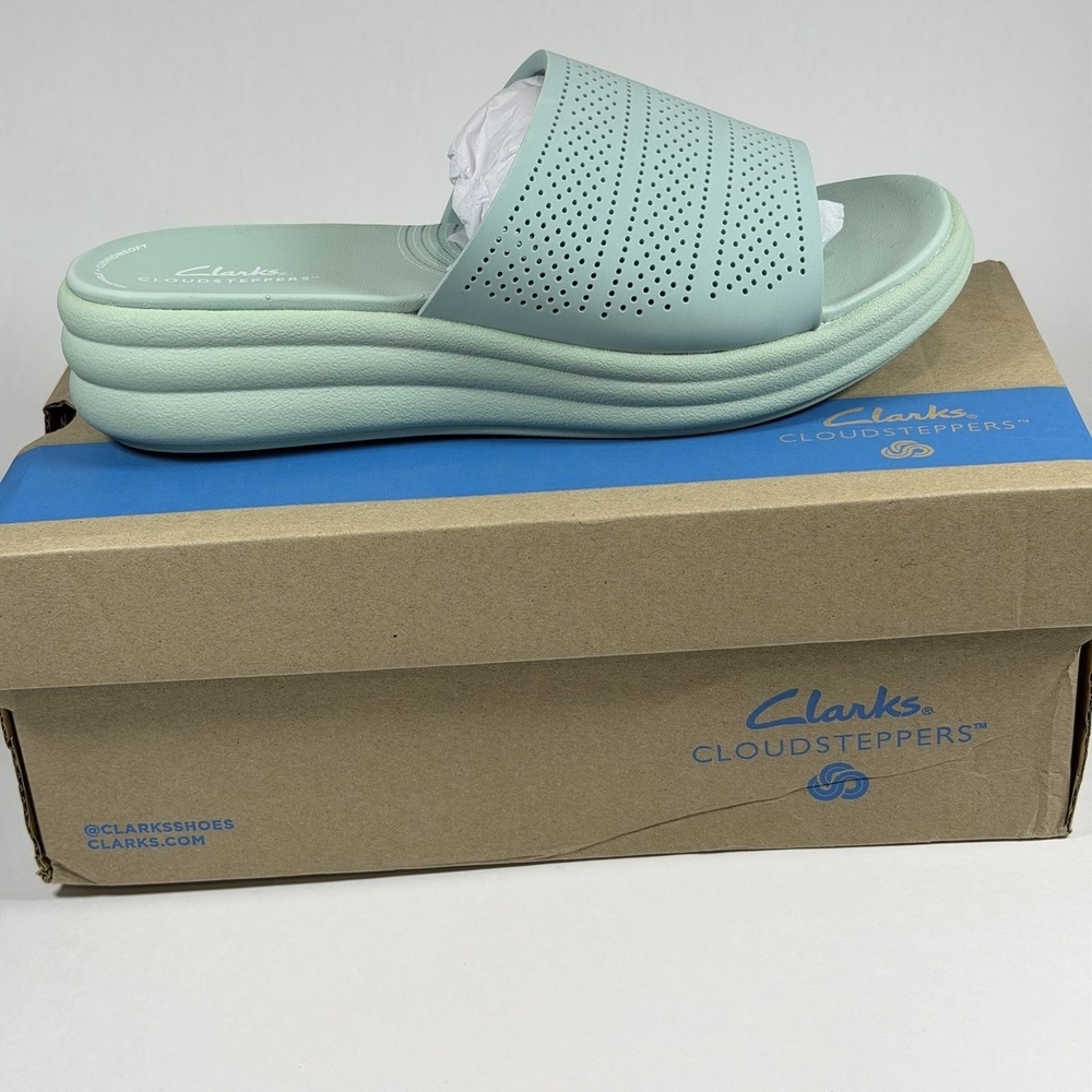 Clarks Size-9W Cloudsteppers Washable Slide‎ Drift Twist Sandals Mint